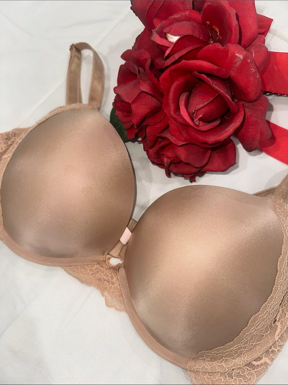Victoria Secret Dream Angels Lined Demi Bra 38 D Beige Lace